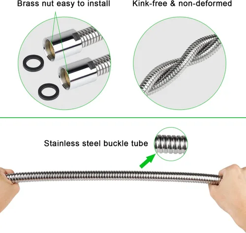 Miniatura 7 de Manguera de preenjuague de 44 pulgadas, kit de repuesto de manguera de acero inoxidable flexible para fregadero de cocina comercial en fregaderos