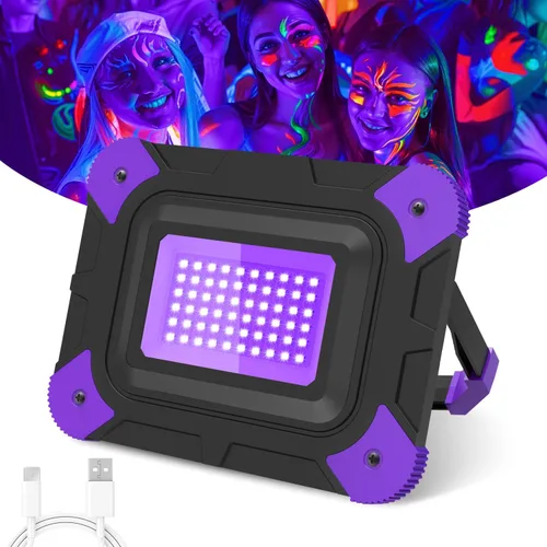 T-SUN Luces negras recargables, luces negras alimentadas por batería para fiesta brillante, pesca, luz negra inalámbrica, luz ultravioleta de