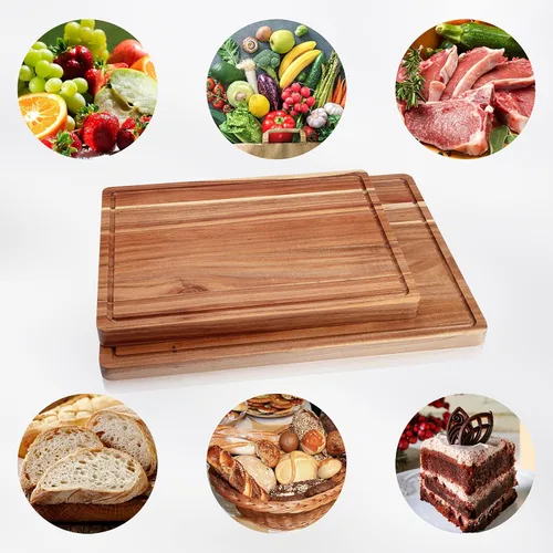 Miniatura 5 de Grandes tablas de cortar de madera de acacia para cocina, tabla de cortar de madera extra grande de 24 x 18 pulgadas con ranura para jugo, tabla