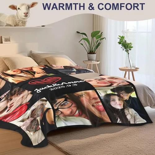 Miniatura 4 de Manta personalizada con imágenes y nombre, manta de franela personalizada, regalo de "Te quiero" para Navidad, cumpleaños, San Valentín, regalo
