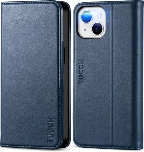 Miniatura 12 de TUCCH Funda tipo cartera para iPhone 13 5G, de piel sintética, con 3 ranuras para tarjetas, diseño de libro con soporte, funda interior de TPU a