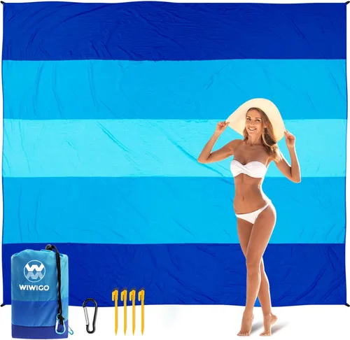 Miniatura 13 de WIWIGO Manta de playa a prueba de arena, extra grande, para adultos, impermeable, de secado rápido, libre de arena, hecha de poliéster de alta