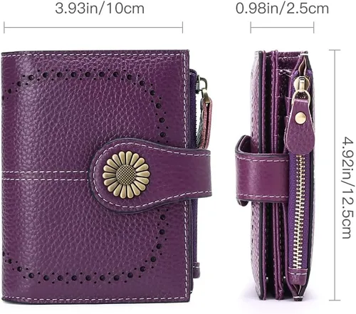 Miniatura 129 de SENDEFN - Billetera pequeña de piel auténtica para mujer, diseño plegable con ventana para tarjeta de identificación