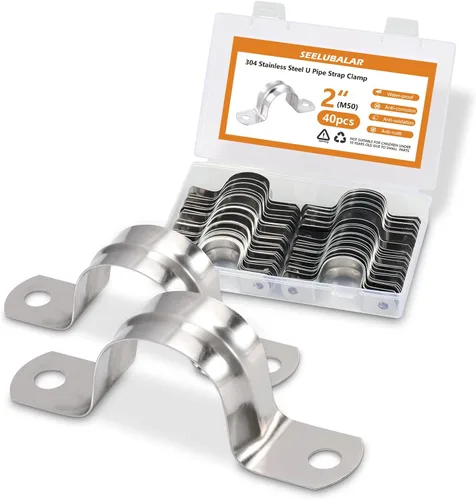 Miniatura 10 de Paquete de 60 correas de tubo de acero inoxidable M40 (1-1/2 pulgadas), abrazaderas de soporte en U resistentes con 2 agujeros para fijación rígida