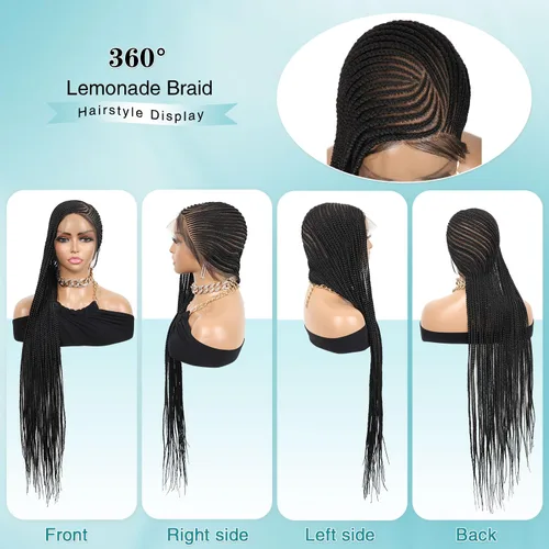 Miniatura 6 de Kalyss Cornrow - Pelucas trenzadas para mujeres negras, peluca trenzada de encaje completo con cabello de bebé, pelucas trenzadas negras naturales
