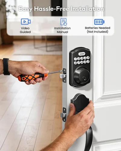 Miniatura 7 de TEEHO TK001H - Cerradura de puerta de entrada sin llave con asa, cerradura electrónica con teclado con código, cerraduras inteligentes para puerta