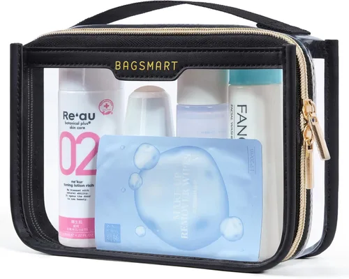 BAGSMART Bolsa de aseo aprobada por la TSA, bolsa de aseo de viaje transparente, bolsa de cosméticos de maquillaje para mujeres, bolsa organizadora