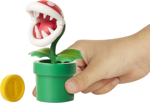 Miniatura 5 de World of Nintendo Super Mario Piranha Plant Figura articulada de 4 pulgadas con moneda