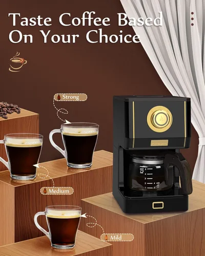 Miniatura 4 de Amaste Cafetera, Máquina de Café de Goteo Estilo Retro de 25 Oz con Jarra de Café de Vidrio con Filtro de Café Reutilizable y Tres Modos de Arábica