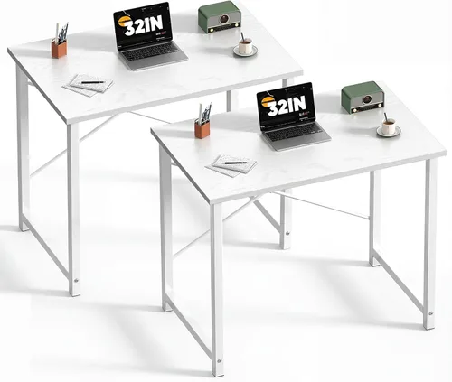 Miniatura 13 de Sweetcrispy Escritorio de oficina pequeño para computadora de 32 pulgadas, para estudiar, escribir, trabajar con marco de metal, mesa de madera