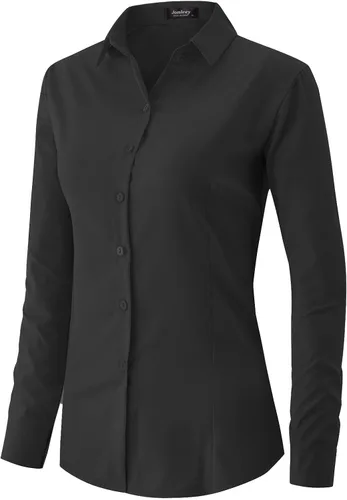 Miniatura 2 de Jonivey - Camisa de vestir de manga larga elástica con botones para mujer, suave, sin arrugas, para trabajo, casual, negocios, oficina