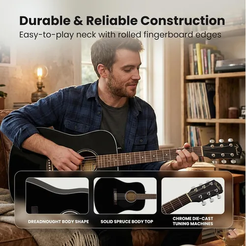 Miniatura 3 de Fender Guitarra acústica FA-125 Dreadnought - Paquete negro con estuche, afinador, correa, cuerdas, púas y DVD instructivo de Austin Bazaar