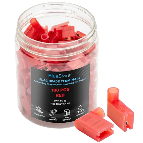 Miniatura 8 de BlueStars 100 terminales de pala de bandera de 90 grados hembra, amarillo 12-10 AWG, conector de cable de desconexión rápida de nailon, ángulo