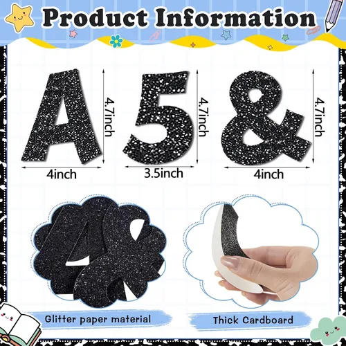 Miniatura 2 de Colarr 144 letras con purpurina para tablero de anuncios para el aula, números, símbolos de puntuación, letras troqueladas de 4 pulgadas con punto