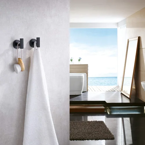 Miniatura 4 de TASTOS Gancho de acero inoxidable para toallas de baño, color negro mate, paquete de 2 esponjas para armario, ropa y armario, gancho de pared