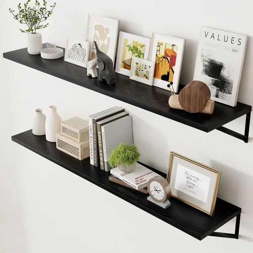 Miniatura 73 de Axeman Estantes flotantes profundos Juego de 2 estantes de pared negros de 16 pulgadas Estantes flotantes de madera de 10 pulgadas