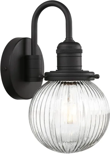 Yosoan Aplique de pared moderno vintage de latón de 1 luz, tocador individual de lujo, cableado, retro, texturizado, globo, pantalla de vidrio Negro
