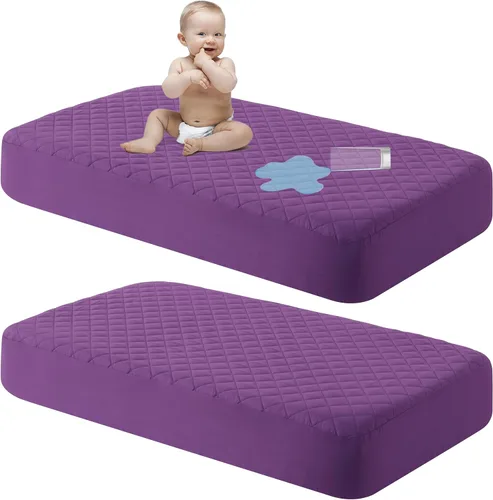Miniatura 9 de NTBAY Paquete de 2 Protectores de Colchón de Cuna Impermeables, Sábana Bajera Acolchada de 28"x52" para Niños Pequeños - Lavable a Máquina - Funda