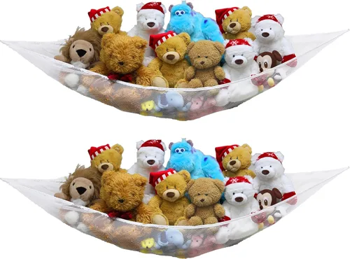 Miniatura 12 de Simple Houseware Paquete de 2 Redes Hamaca para Animales de Peluche, Almacenamiento de Pared en Esquina para Habitación de Niños, Negro