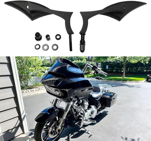 Rich Choices Espejos Laterales Negros para Manillar de Motocicleta Espejos Retrovisores Tipo Hoja Compatible con Harley Road King Street Glide Scrub