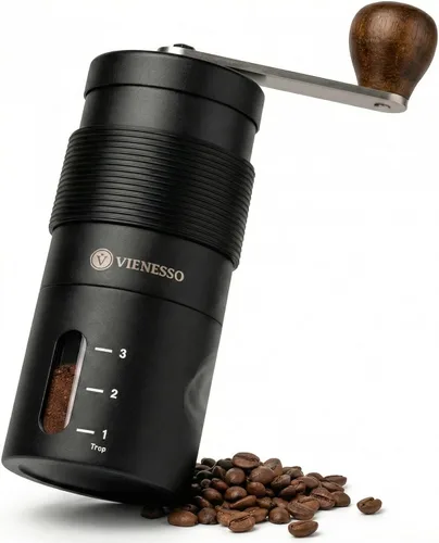Molino de café manual con rebabas cónicas de cerámica, molino de café de mano compatible con AeroPress con ajuste continuo de bloqueo de clic,