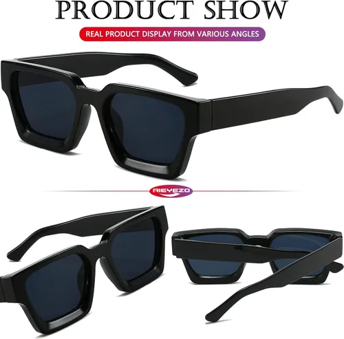 Miniatura 4 de AIEYEZO Gafas de sol cuadradas para mujeres y hombres, gafas de sol cuadradas con montura gruesa, estilo de diseñador simple