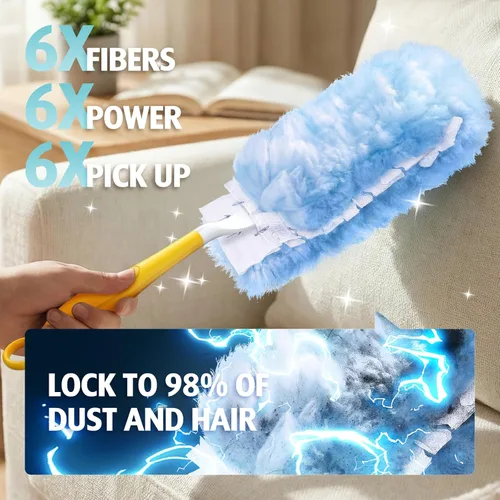 Miniatura 4 de Recambio de plumero para plumero Swiffer, 100 repuestos de plumero resistentes de 2 lados de 360°, 6 microfibras, plumeros desechables