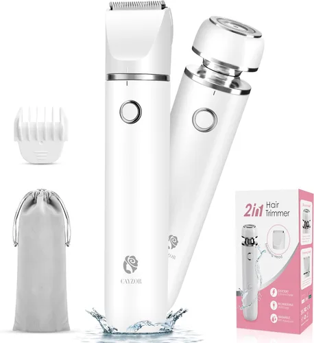 Kit de recortadora y afeitadora de bikini Cayzor para mujer - 2 en 1 eléctrica húmeda/seca, recortadora de pelo corporal, removedor de vello facial,