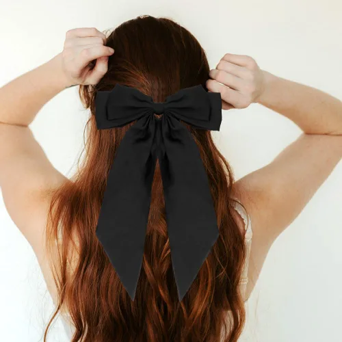 Miniatura 5 de 5 pinzas para el cabello con lazos negros para mujeres, pasadores de pelo con lazo de cinta, horquilla francesa de lazo grande, pinzas de metal