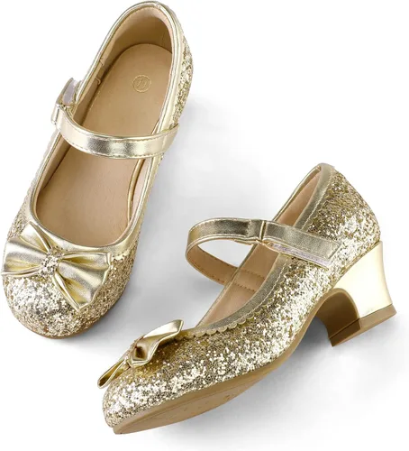 Miniatura 2 de K KomForme Mary Jane - Zapatos de vestir para niña con purpurina de 1.5 pulgadas, tacón bajo, para boda, fiesta, princesa, zapatos para niños