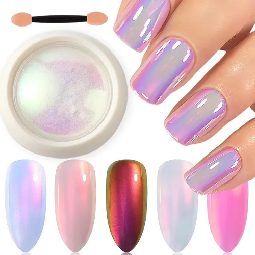Polvo de uñas cromado de unicornio, perla de neón, iridiscente, efecto de espejo metálico, arco iris, sirena, purpurina, kit de polvo de pigmento