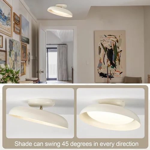 Miniatura 5 de BISAMIYA Lámpara de techo LED moderna regulable, lámpara de techo semiempotrada de 15.7 pulgadas, lámpara de ángulo ajustable, acento de latón
