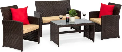 Miniatura 14 de Best Choice Products juego de muebles de mimbre para patio al aire libre, 4 piezas, para conversación en el patio trasero con mesa de café, cojines