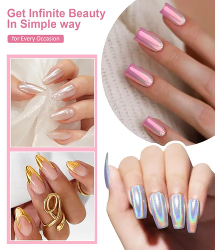 Miniatura 2 de Polvo de uñas cromado dorado LEDSUUEI Super Mirror Nail Glitter, polvo de metal Holo cromo para uñas, pigmento blanco aurora, dona vidriosa perla