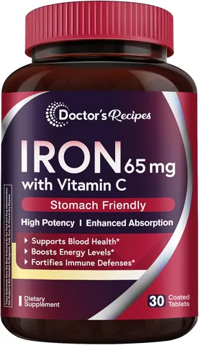 Miniatura 14 de Doctor's Recipes Suplemento de hierro de 65 mg con vitamina C – Absorción maximizada y píldoras de hierro amigables con el estómago