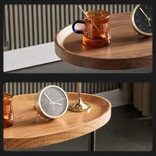 Miniatura 7 de Mesa C pequeña redonda lateral para sofá, mesita de noche, sala de estar, mesa moderna de bandeja de TV, marco dorado, parte superior de madera