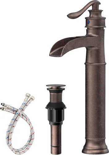 Miniatura 12 de Grifo de lavabo de lavabo de oro cepillado, grifo de baño alto de una sola manija, grifo de fregadero de un solo orificio con ensamblaje de drenaje