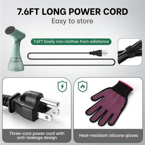 Miniatura 3 de GS01 - Vaporizador para ropa, vaporizador de mano con tanque de agua ultra grande de 13.5 fl oz, alta potencia de 1500 W, calentamiento rápido 20S