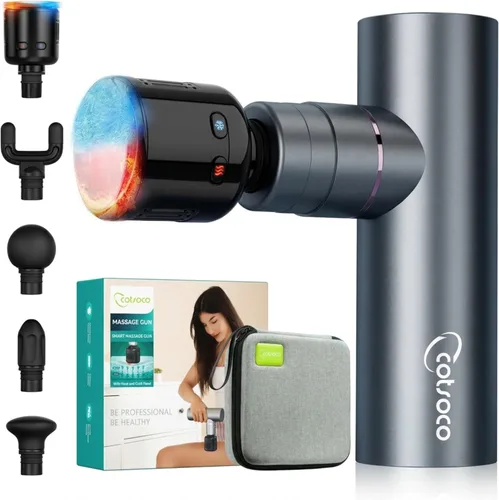 cotsoco Pistola de masaje con terapia de calor y frío, masajeador eléctrico de mano de metal completo para tejido profundo para alivio del dolor