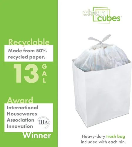 Miniatura 5 de Clean Cubes Botes de basura desechables de 13 galones (paquete de 6) con bolsas bajas, contenedores plegables de basura y reciclaje para fiestas