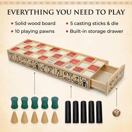 Miniatura 5 de WE Games Senet - Juego de mesa egipcio hecho a mano de madera maciza para educación histórica, apreciación cultural y estrategia, juego antiguo