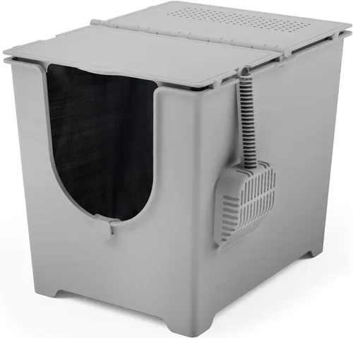 Miniatura 9 de Modkat® Caja de arena abatible, entrada frontal, base sin costuras de altura completa, forro de arena reutilizable, cuchara de arena para tamizar, 2