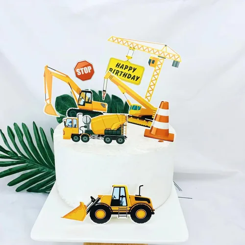 7 piezas de decoración de pastel de camión de construcción para suministros de fiesta de cumpleaños, decoración de cupcake de vehículos con