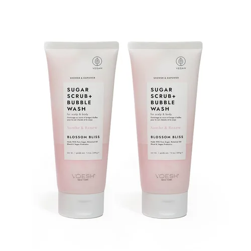 Miniatura 8 de VOESH Exfoliante de azúcar + lavado de burbujas, exfoliante corporal y gel de baño, Blossom Bliss, exfoliante para el cuero cabelludo, cuidado