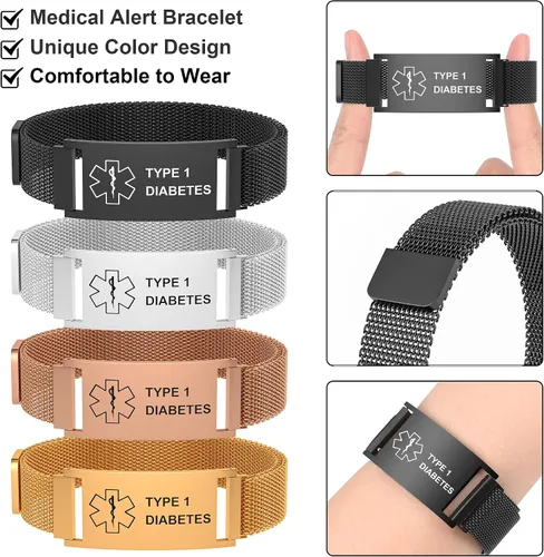 Miniatura 3 de Pulsera de alerta médica para mujeres y hombres, pulsera ajustable con identificación de alerta médica para epilepsia diabética D.N.R marcapasos