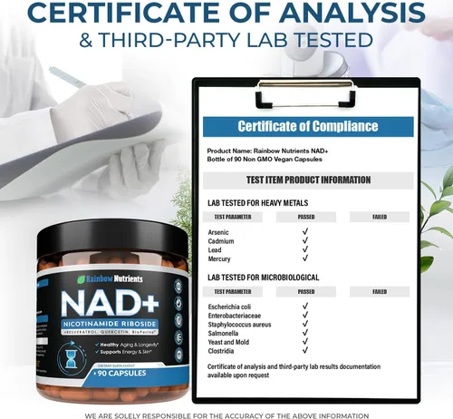 Miniatura 6 de Suplemento NAD+ de 13,510 mg, ribósido de nicotinamida, resveratrol, quercetina y bioperine® (alta absorción), potenciador natural de NAD