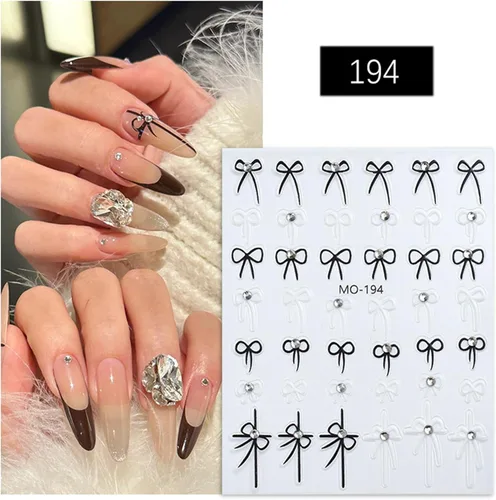 Miniatura 4 de Calcomanías de arte de uñas con nudo de lazo, diseños de lazo 5D, calcomanías autoadhesivas para uñas, bonitos diseños de arte de uñas, lazos Notas