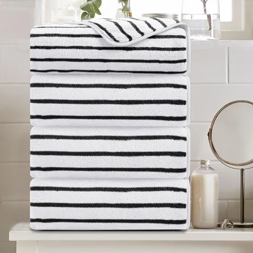 Miniatura 23 de Juego de 8 toallas de baño grandes a rayas estilo cabana color verde militar - Sábana de baño extragrande - 2 toallas de baño, 2 toallas de mano, 4