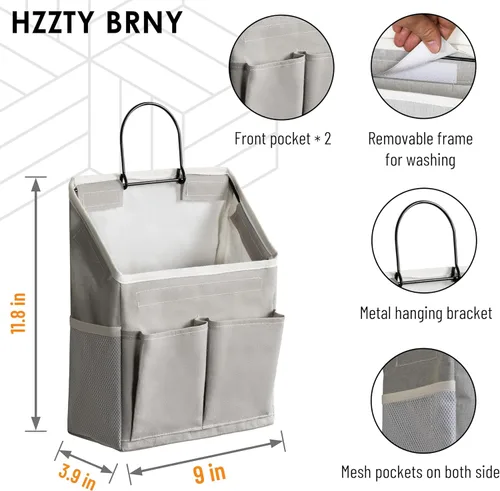 Miniatura 2 de 2 bolsas de almacenamiento para colgar en la pared, organizador de bolsillos de tela de lino para puerta pequeña, impermeable, multifuncional