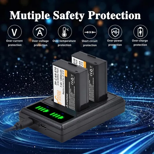 Miniatura 6 de Pickle Power LP-E10 Batería de 2 paquetes y Cargador Dual LED para Canon EOS Rebel T7 T6 T5 T3 T100, EOS 2000D, 3000D, 4000D, 1200D 1100D 1300D